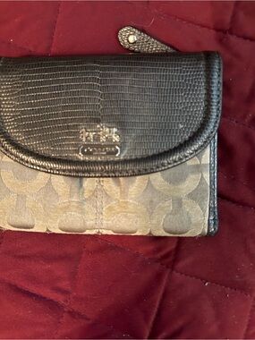 Coach Taupe Signature Canvas with Black Leather Trim Wallet